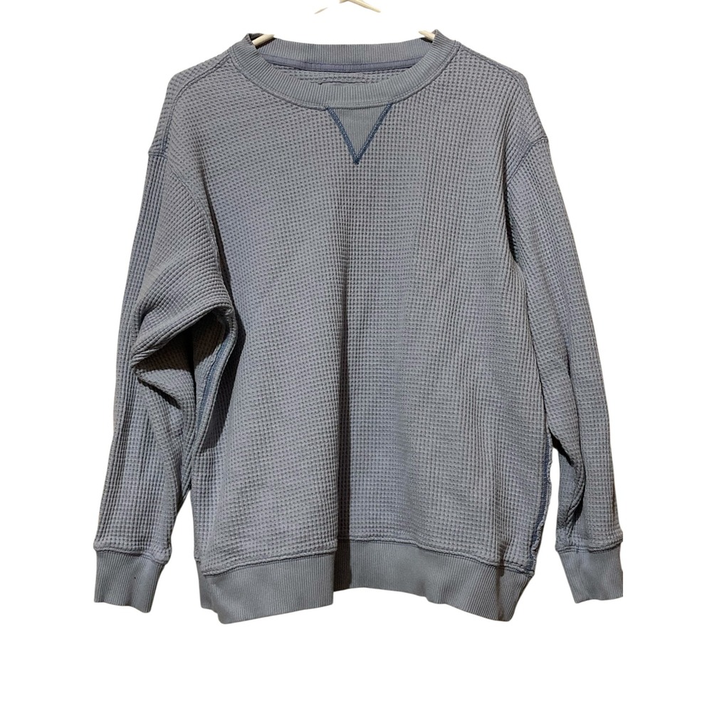 Aerie Waffle‎ Knit Sweatshirt Blue Crew Neck Thermal Pullover Small S